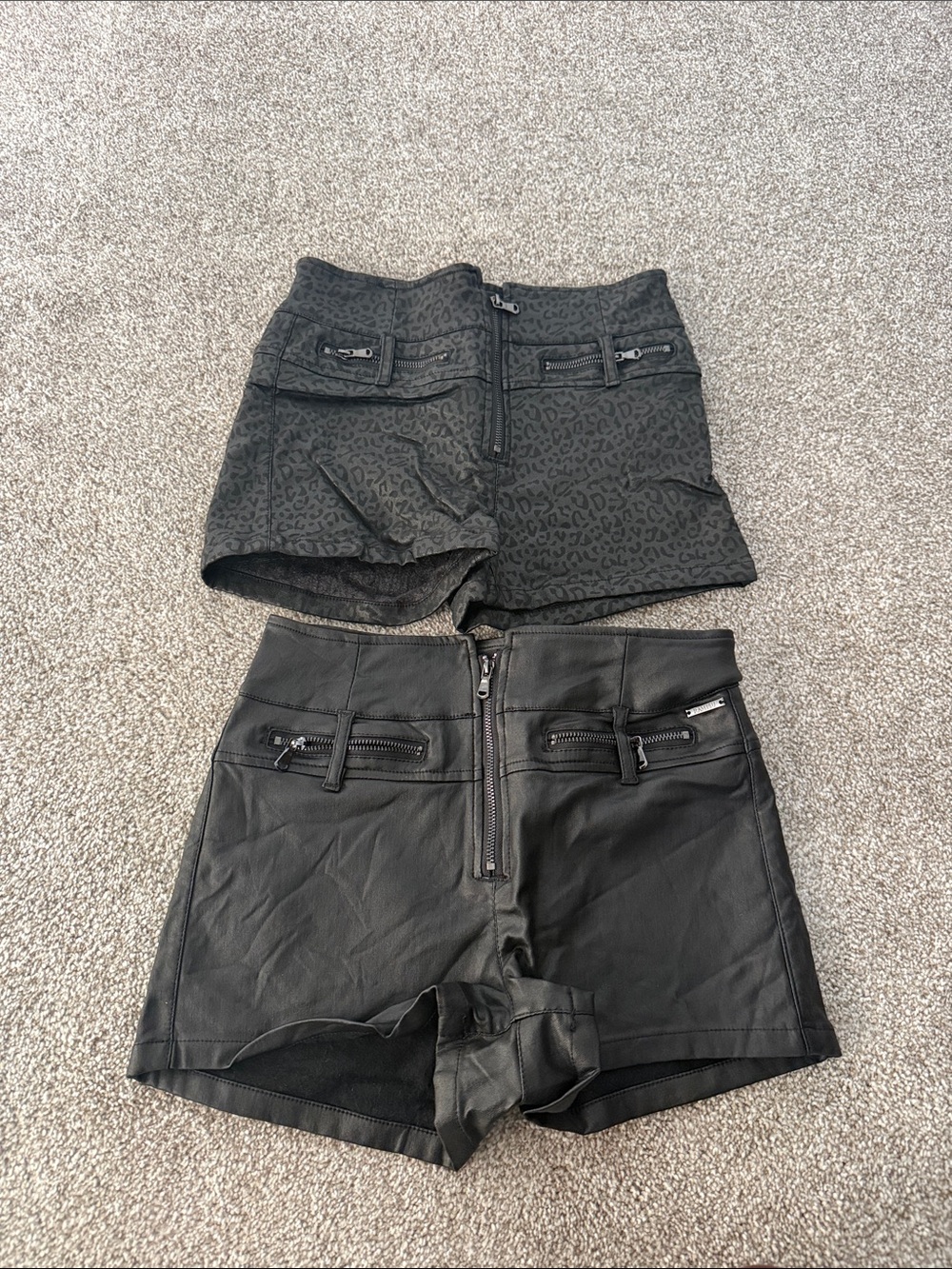Women’s Black High-Waist Faux Leather Shorts - Zipper Front